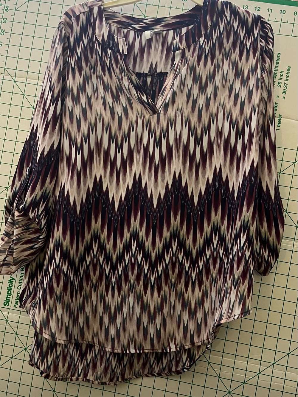 Cato Multi-Color Ikat-Style V-Neck Blouse
